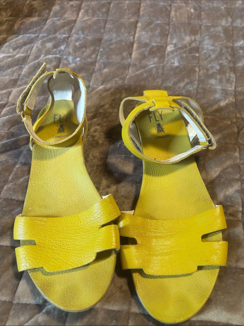 Fly London Yellow Leather Cutout Ankle-Strap Sandals